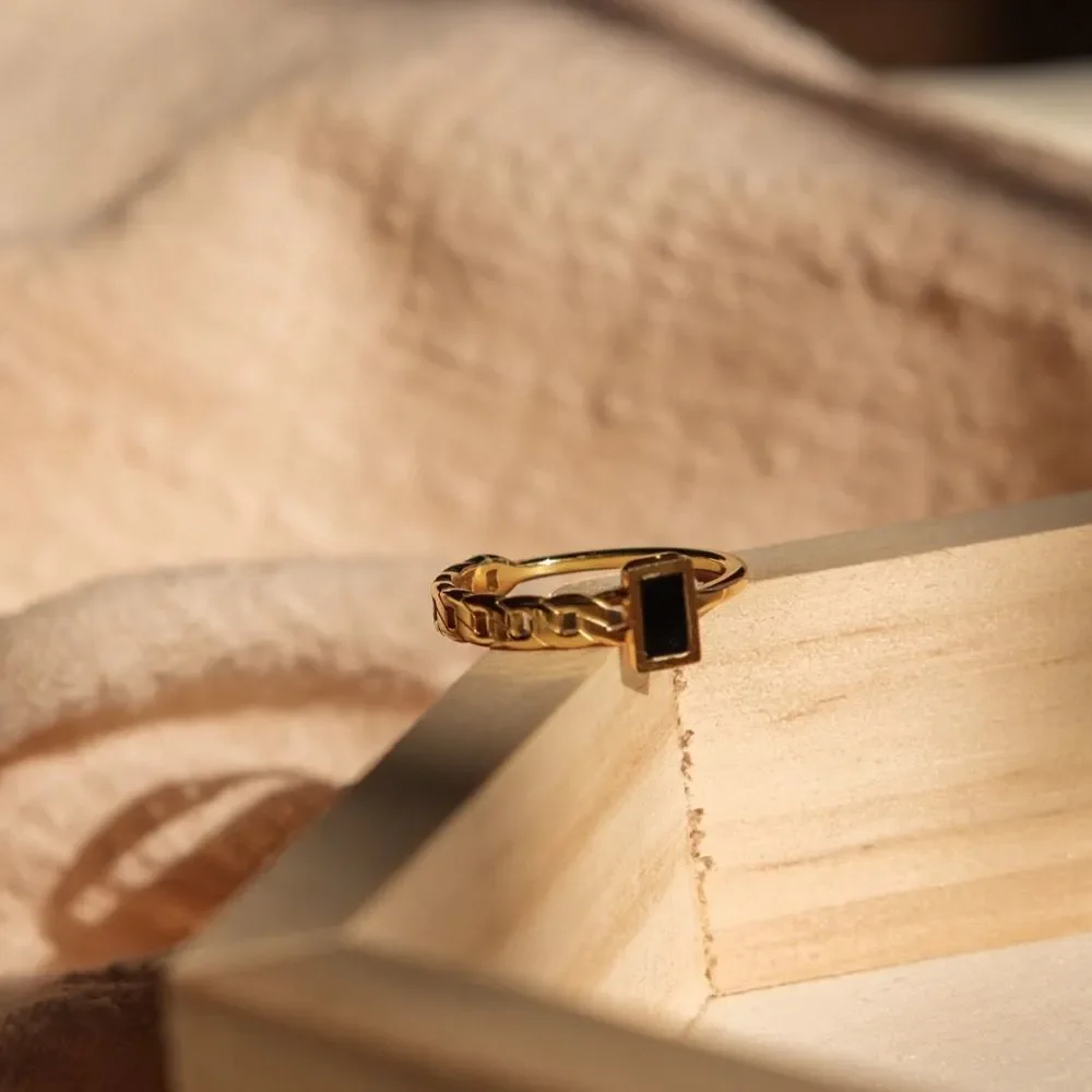 CLOSING SALE! 18K Gold Plated Mini Black Spinal Ring - Picture 4 of 8